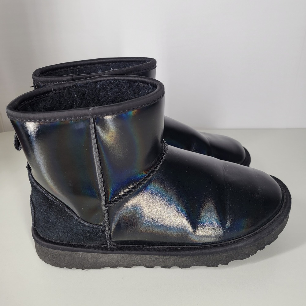 UGG Classic Mini Black Sheepskin Boots Women's Size 5 iridescent metallic